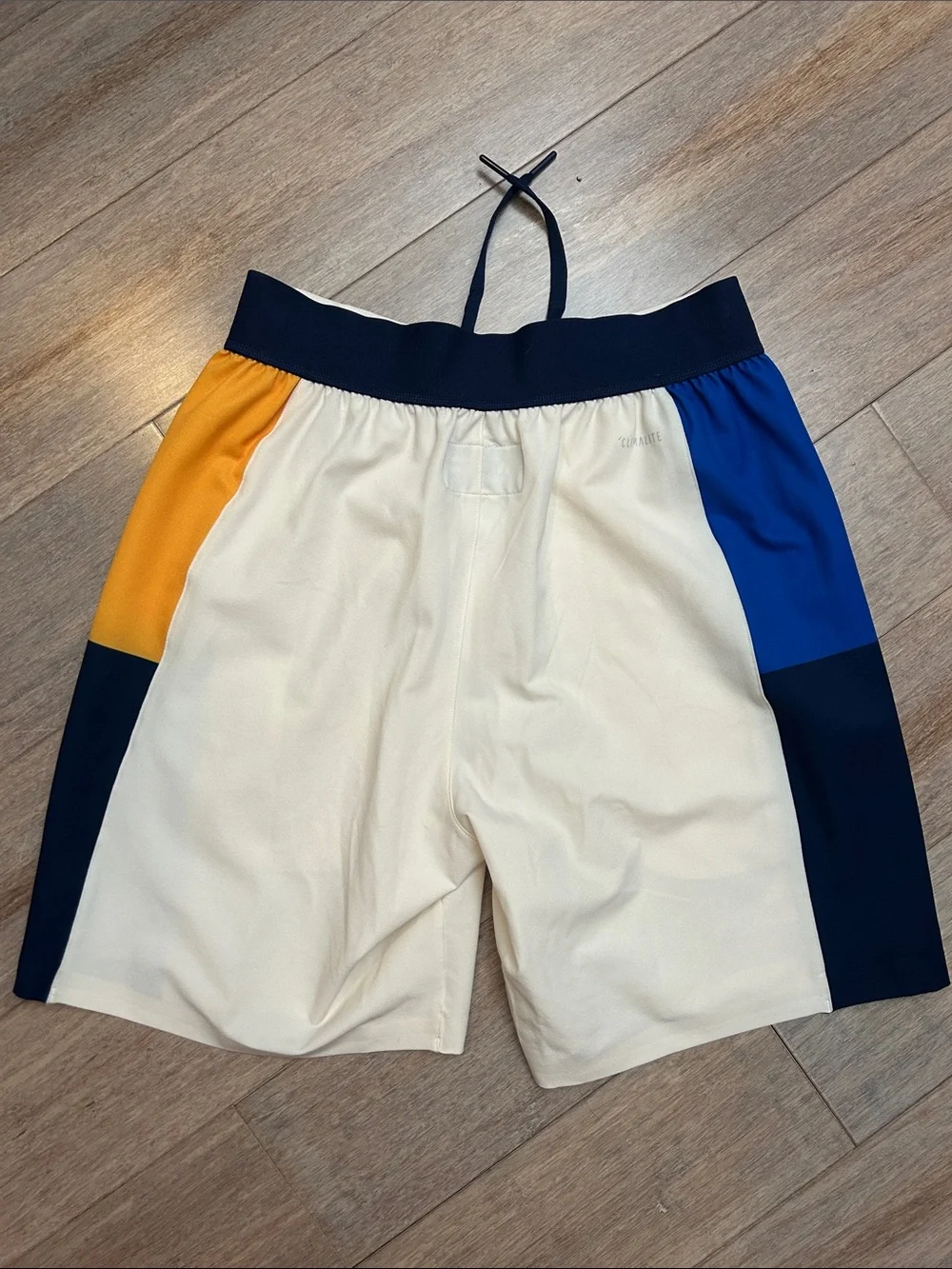 adidas Men’s Cream Athletic Shorts with Navy, Blue and Gold Panels
